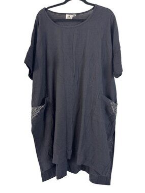 Dignity Not Charity Hi Lo Swing Dress 1W-2W Lightweight Black Embroidered